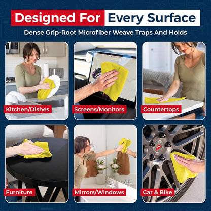 Microfiber Cleaning Cloth Yellow - 12 Pcs 12.5"x12.5" - High Performance - 1200 Washes, Ultra Absorbent Towels Weave Grime & Liquid for Streak-Free Mirror Shine - Car Washing Cloth