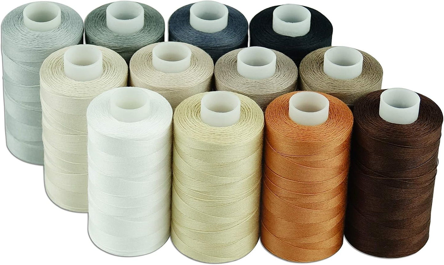 12 Multi Colors All Purposes Cotton Quilting Thread 50s/3 Thread for Piecing Sewing etc - 550 Yards Each (Neutral Colors)
