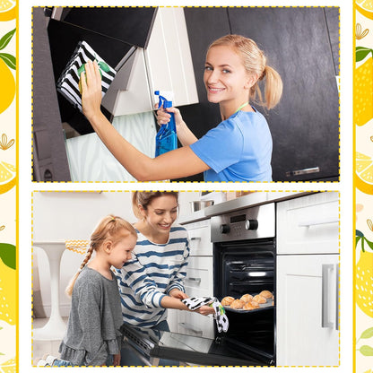 4 Pcs Lemon Kitchen Towels, Absorbent Quick Dry Dish Towels with Hanging Loop, Lemonade Gnome Black White Striped Decorative Tea Dishcloths, Farmhouse Summer Kitchen Decor Housewarming Gift