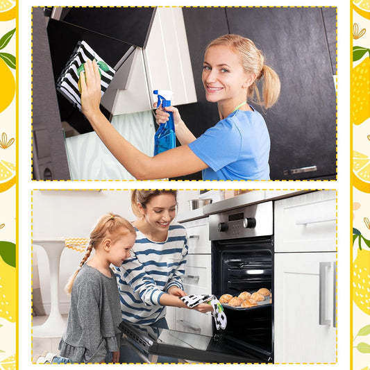 4 Pcs Lemon Kitchen Towels, Absorbent Quick Dry Dish Towels with Hanging Loop, Lemonade Gnome Black White Striped Decorative Tea Dishcloths, Farmhouse Summer Kitchen Decor Housewarming Gift