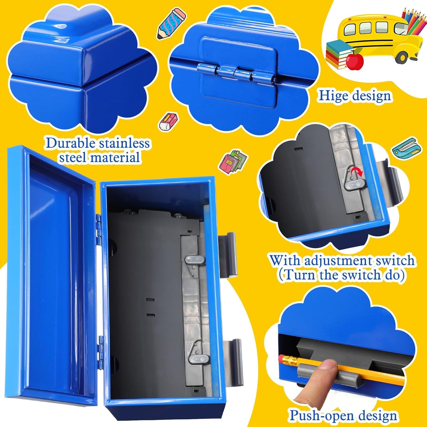 8 Pcs Pencil Dispenser Kit for Classroom Stainless Steel Straw Dispenser for Pencil Metal Pen Holder Organizer Letter Sticker for Desk Back to School Classroom Teacher Supplies(Yellow)