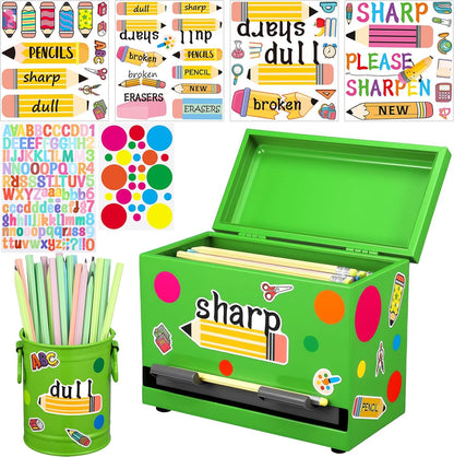 8 Pcs Pencil Dispenser Kit for Classroom Stainless Steel Straw Dispenser for Pencil Metal Pen Holder Organizer Letter Sticker for Desk Back to School Classroom Teacher Supplies(Yellow)