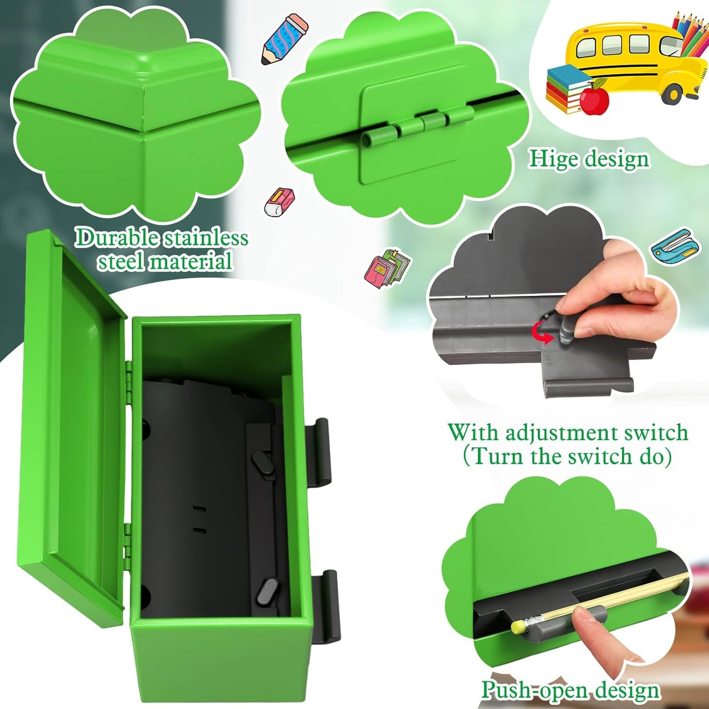 8 Pcs Pencil Dispenser Kit for Classroom Stainless Steel Straw Dispenser for Pencil Metal Pen Holder Organizer Letter Sticker for Desk Back to School Classroom Teacher Supplies(Yellow)