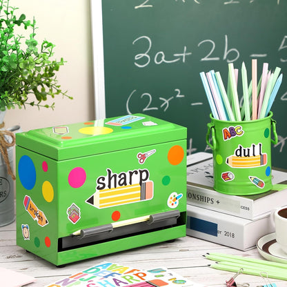 8 Pcs Pencil Dispenser Kit for Classroom Stainless Steel Straw Dispenser for Pencil Metal Pen Holder Organizer Letter Sticker for Desk Back to School Classroom Teacher Supplies(Yellow)