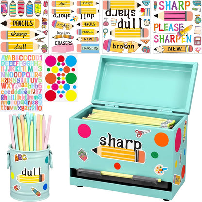 8 Pcs Pencil Dispenser Kit for Classroom Stainless Steel Straw Dispenser for Pencil Metal Pen Holder Organizer Letter Sticker for Desk Back to School Classroom Teacher Supplies(Yellow)
