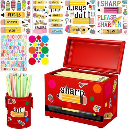 8 Pcs Pencil Dispenser Kit for Classroom Stainless Steel Straw Dispenser for Pencil Metal Pen Holder Organizer Letter Sticker for Desk Back to School Classroom Teacher Supplies(Yellow)