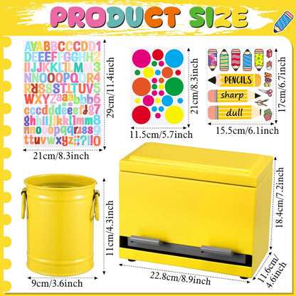 8 Pcs Pencil Dispenser Kit for Classroom Stainless Steel Straw Dispenser for Pencil Metal Pen Holder Organizer Letter Sticker for Desk Back to School Classroom Teacher Supplies(Yellow)