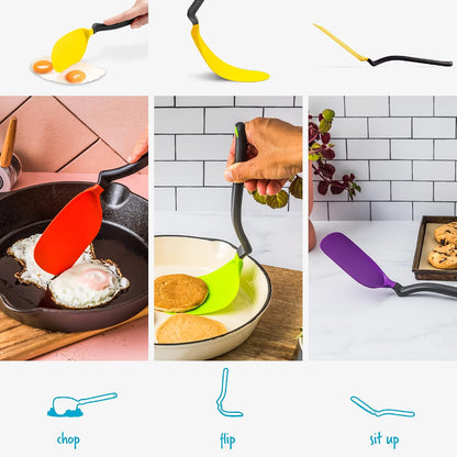 Chopula –Super Flexible Chopping Sit Up Spatula – Safe for Non-Stick One Size Yellow | Non-stick cookware safe, heat resistant, thin, flexible flipper, turner and food chopper with sit-up, no-mess handle, 12"