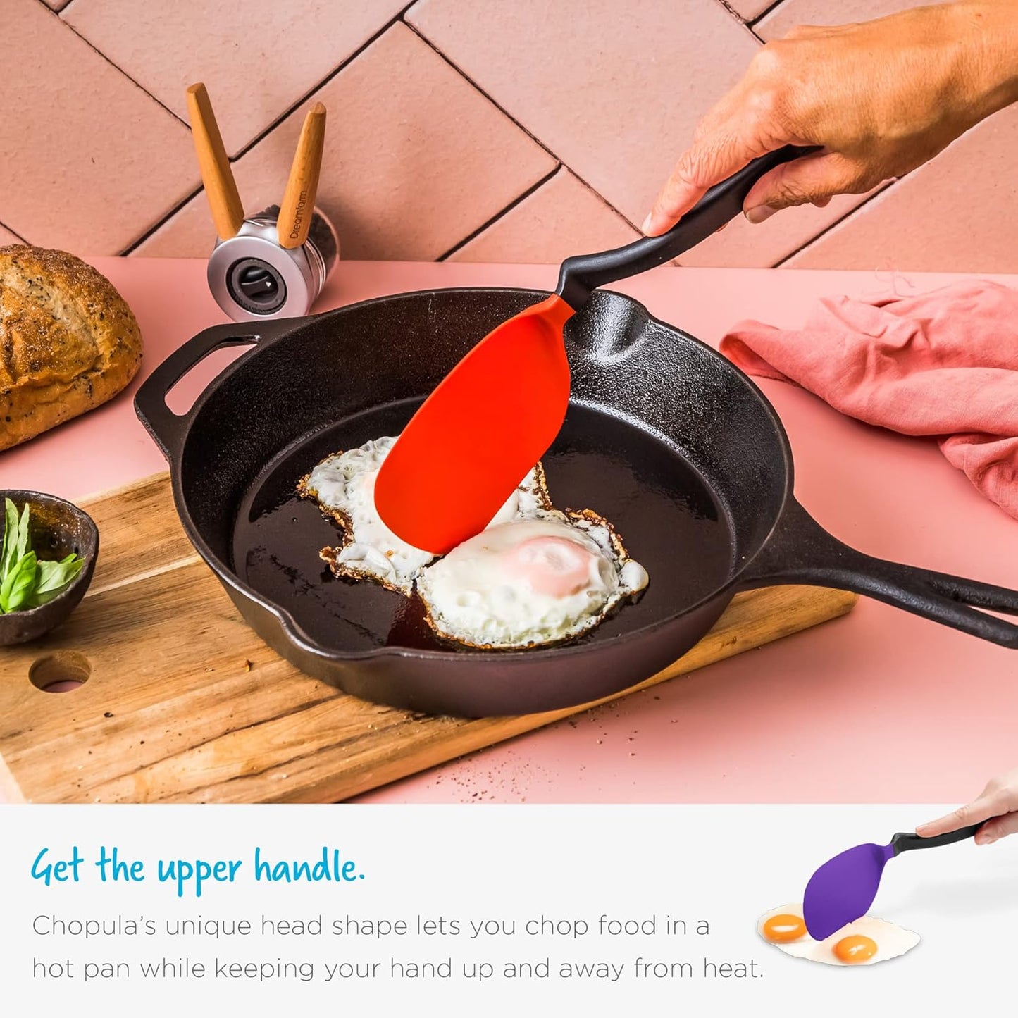 Chopula –Super Flexible Chopping Sit Up Spatula – Safe for Non-Stick One Size Yellow | Non-stick cookware safe, heat resistant, thin, flexible flipper, turner and food chopper with sit-up, no-mess handle, 12"