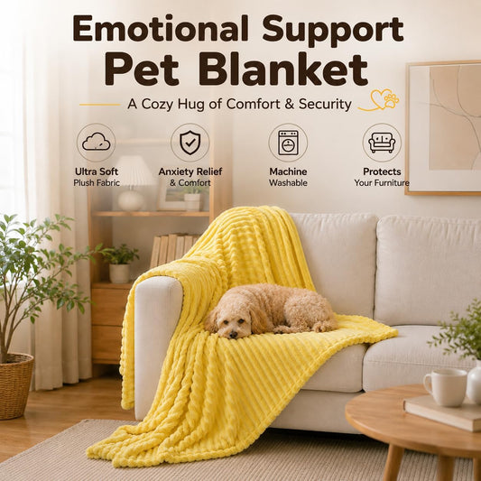 Emotional Support Blanket Yellow for Dogs Security Blanket, Calming Dog Blanket, Throw Rabbit Designed for Pets, Soft and Comfortable for Indoors Sofa (Yellow,27.6"x39.4")