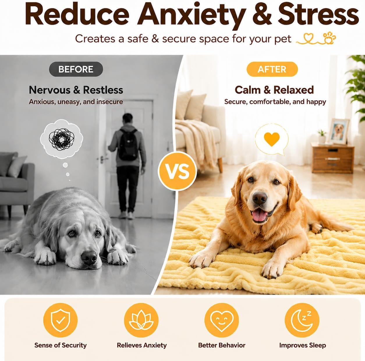 Emotional Support Blanket Yellow for Dogs Security Blanket, Calming Dog Blanket, Throw Rabbit Designed for Pets, Soft and Comfortable for Indoors Sofa (Yellow,27.6"x39.4")