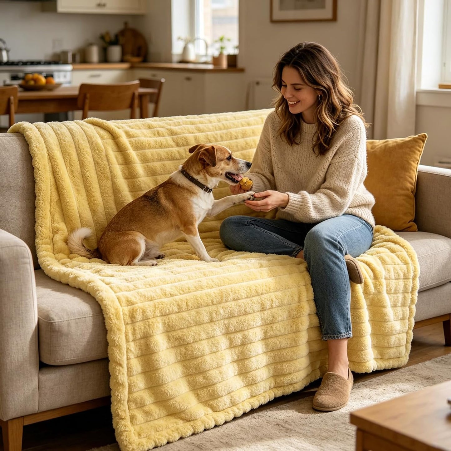 Emotional Support Blanket Yellow for Dogs Security Blanket, Calming Dog Blanket, Throw Rabbit Designed for Pets, Soft and Comfortable for Indoors Sofa (Yellow,27.6"x39.4")