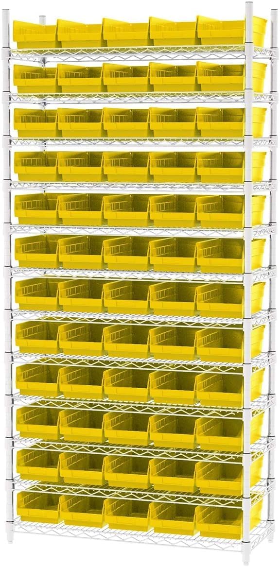30130 Plastic Shelf Bins, Heavy Duty Storage Bins for Garage, Closet, and Drawer Organization, 12" x 6-1/2" x 4", Yellow, 12-Pack