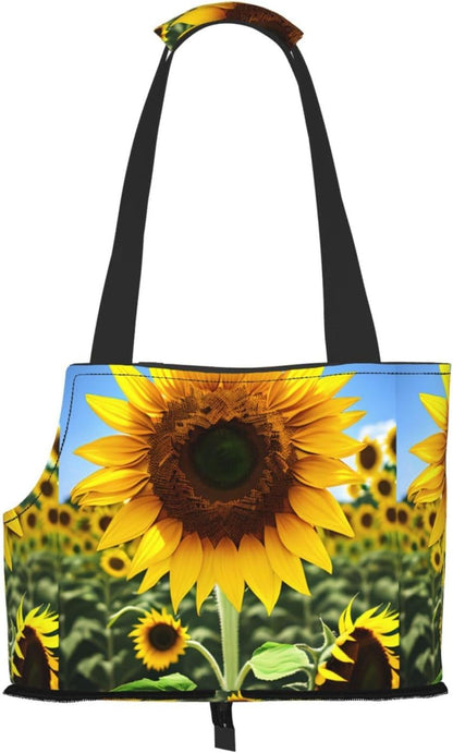 Yellow Sunflower Print Pet Tote Bag,Single Shoulder Carrier, Pet Travel Handbag For Small Dogs & Cats Outings
