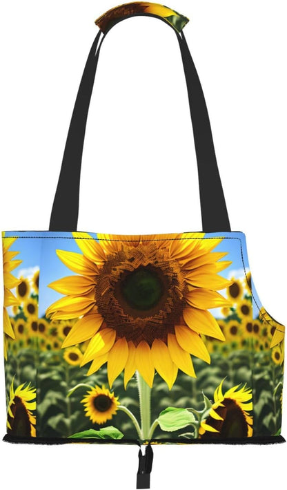 Yellow Sunflower Print Pet Tote Bag,Single Shoulder Carrier, Pet Travel Handbag For Small Dogs & Cats Outings