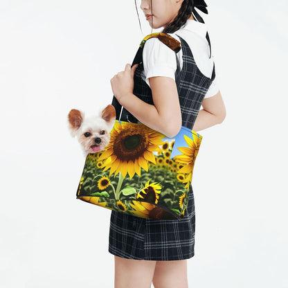 Yellow Sunflower Print Pet Tote Bag,Single Shoulder Carrier, Pet Travel Handbag For Small Dogs & Cats Outings