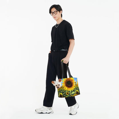 Yellow Sunflower Print Pet Tote Bag,Single Shoulder Carrier, Pet Travel Handbag For Small Dogs & Cats Outings