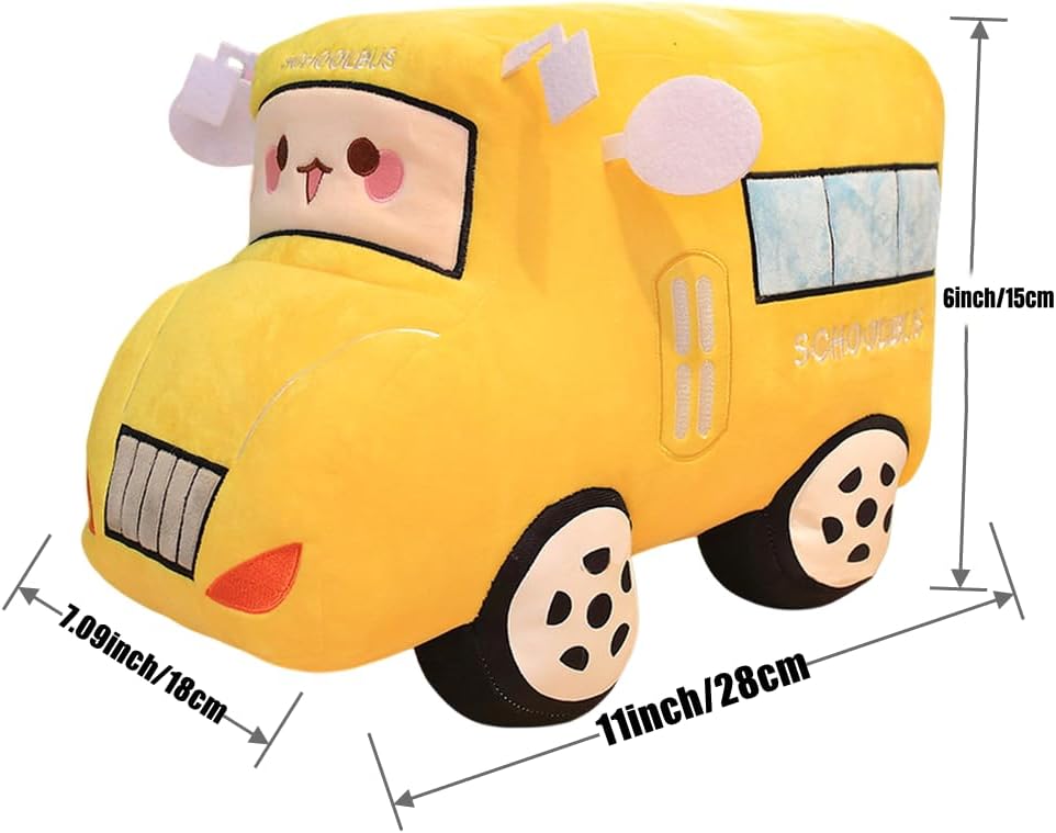 Car PlushSimulation School Bus Cute Cartoon Pillow Plush Van Cushion Plush Car Gift Plush Toys Children Birthday Party Gift (11X7X6Inch) (School Bus)