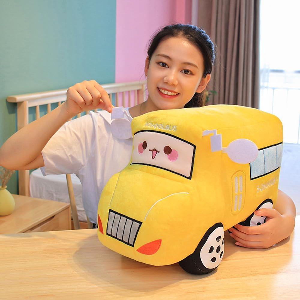 Car PlushSimulation School Bus Cute Cartoon Pillow Plush Van Cushion Plush Car Gift Plush Toys Children Birthday Party Gift (11X7X6Inch) (School Bus)