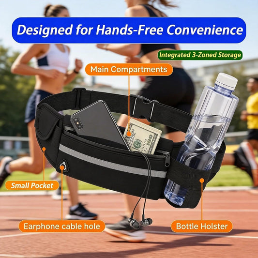 Running Belt Fanny Pack, hands-free Cell Phone Bag, Men and Women | Compact Design - Eliminates Bouncing and Rattling of Internal Items While Running