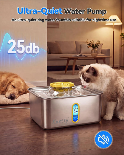 15L/4 Gal Stainless Steel Dog Water Fountain Large Capacity,FS78 | Dog Water Bowl Dispenser with Visual Window & LED Light 5-Stage Filtration ,Ultra Quiet Pet Water Fountain Easy Clean,Yellow