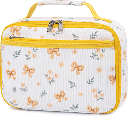 Kids Lunch Box - Insulated Reusable Lunch Box for Girls, Small Lightweight Water Resistant Snack Cooler Tote for Preschool, Kindergarten, School, Picnic and Hiking (Yellow Flower)