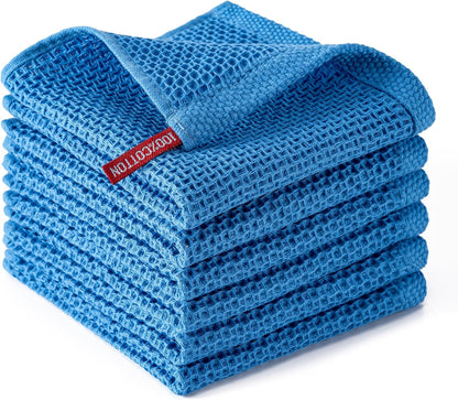 6-Pack Kitchen Dish Cloths, 100% Cotton Waffle Weave, Ultra Soft Absorbent, Quick Drying Dish Towels, 12x12 Inches,Yellow