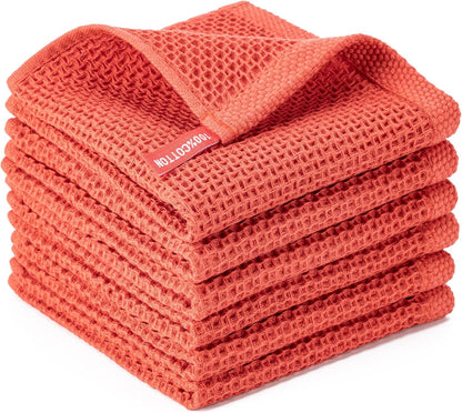 6-Pack Kitchen Dish Cloths, 100% Cotton Waffle Weave, Ultra Soft Absorbent, Quick Drying Dish Towels, 12x12 Inches,Yellow