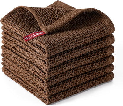 6-Pack Kitchen Dish Cloths, 100% Cotton Waffle Weave, Ultra Soft Absorbent, Quick Drying Dish Towels, 12x12 Inches,Yellow