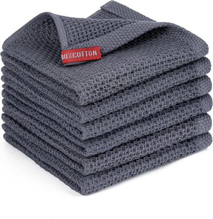 6-Pack Kitchen Dish Cloths, 100% Cotton Waffle Weave, Ultra Soft Absorbent, Quick Drying Dish Towels, 12x12 Inches,Yellow