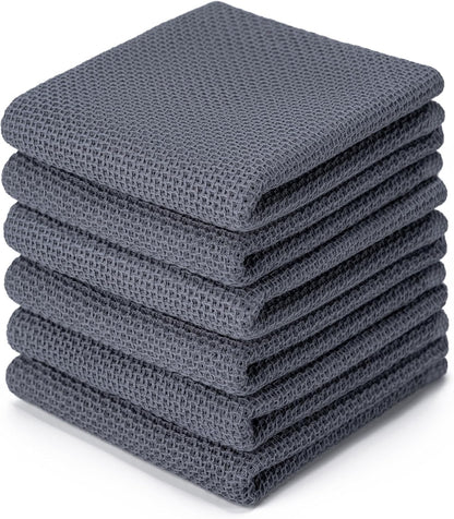 6-Pack Kitchen Dish Cloths, 100% Cotton Waffle Weave, Ultra Soft Absorbent, Quick Drying Dish Towels, 12x12 Inches,Yellow