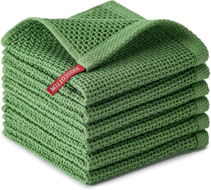 6-Pack Kitchen Dish Cloths, 100% Cotton Waffle Weave, Ultra Soft Absorbent, Quick Drying Dish Towels, 12x12 Inches,Yellow