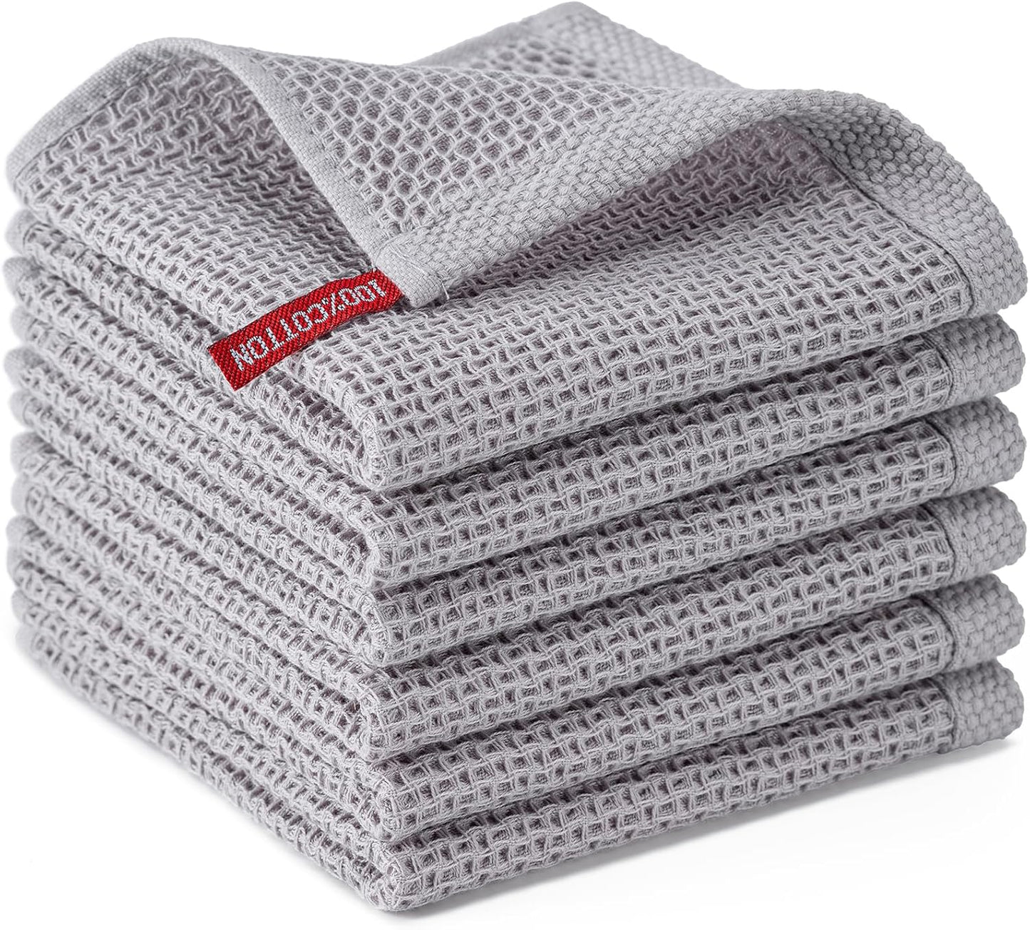 6-Pack Kitchen Dish Cloths, 100% Cotton Waffle Weave, Ultra Soft Absorbent, Quick Drying Dish Towels, 12x12 Inches,Yellow