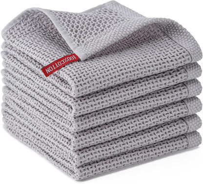 6-Pack Kitchen Dish Cloths, 100% Cotton Waffle Weave, Ultra Soft Absorbent, Quick Drying Dish Towels, 12x12 Inches,Yellow