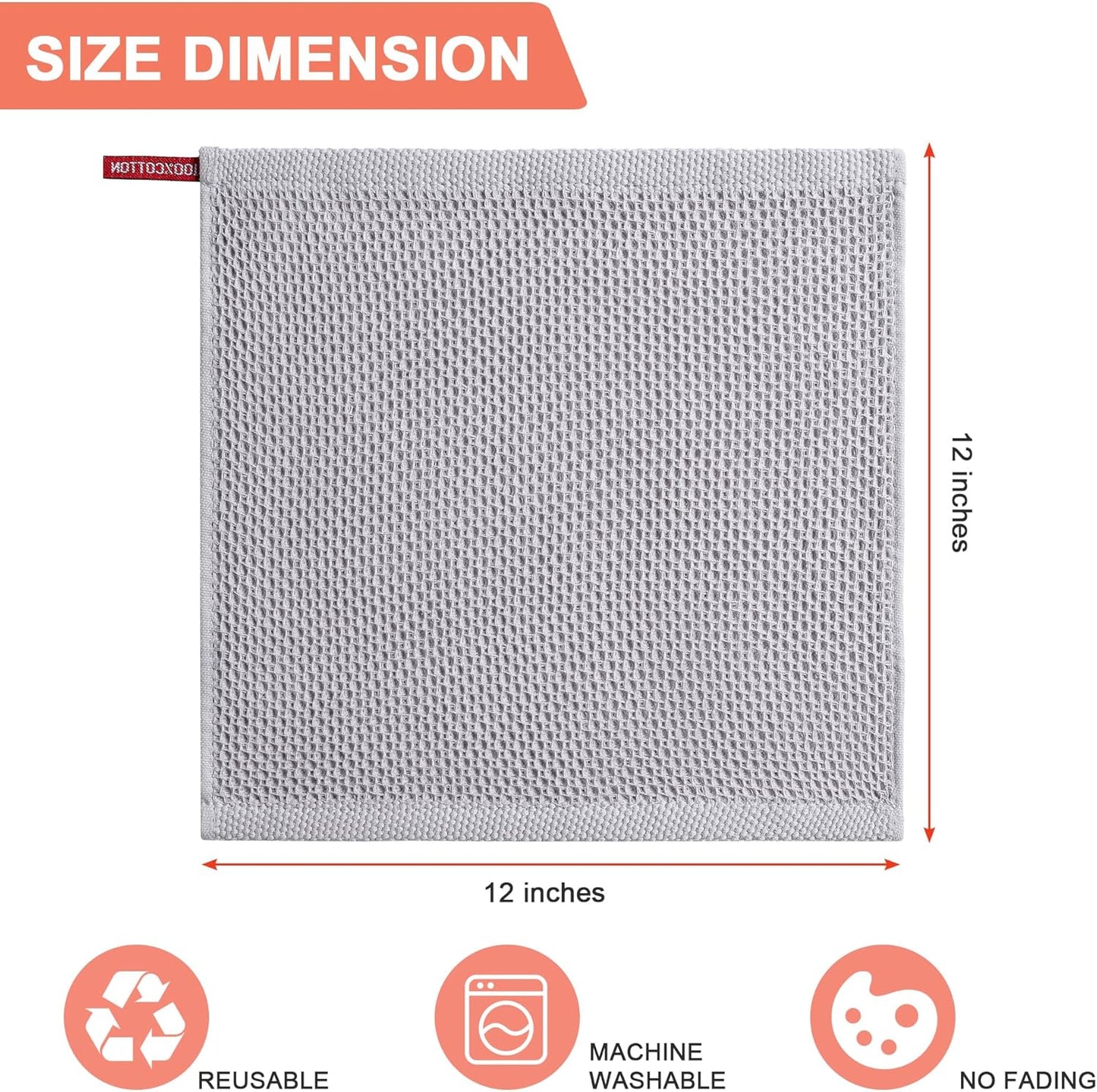 6-Pack Kitchen Dish Cloths, 100% Cotton Waffle Weave, Ultra Soft Absorbent, Quick Drying Dish Towels, 12x12 Inches,Yellow