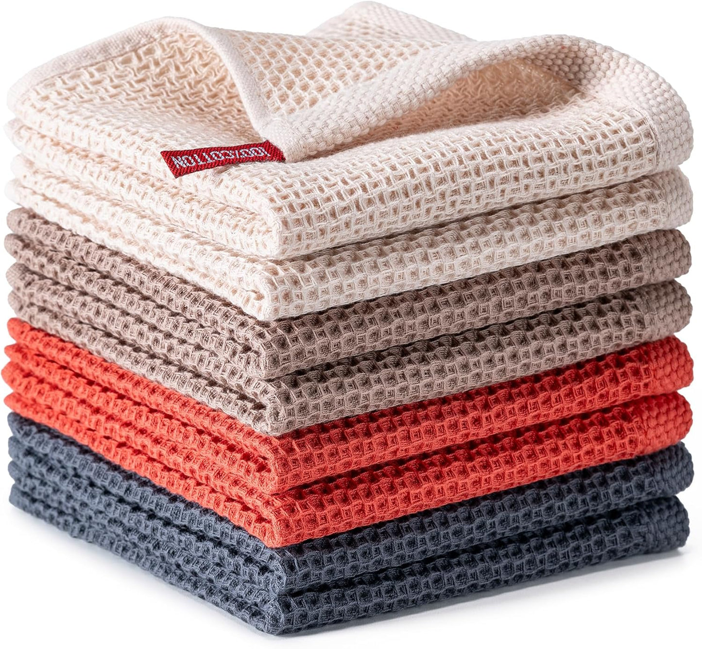 6-Pack Kitchen Dish Cloths, 100% Cotton Waffle Weave, Ultra Soft Absorbent, Quick Drying Dish Towels, 12x12 Inches,Yellow