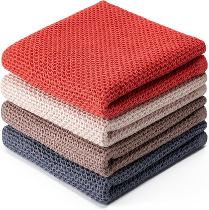6-Pack Kitchen Dish Cloths, 100% Cotton Waffle Weave, Ultra Soft Absorbent, Quick Drying Dish Towels, 12x12 Inches,Yellow
