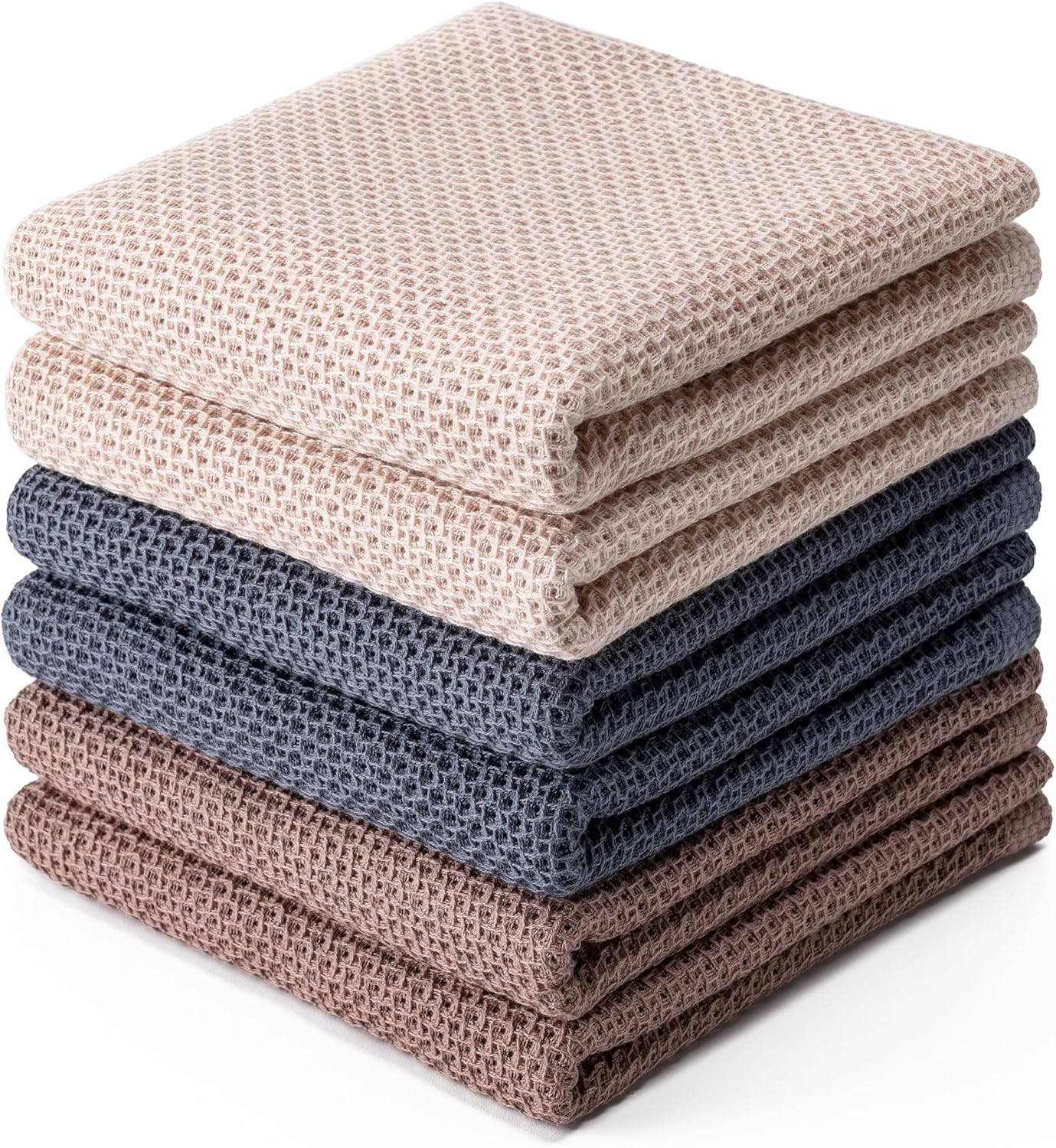 6-Pack Kitchen Dish Cloths, 100% Cotton Waffle Weave, Ultra Soft Absorbent, Quick Drying Dish Towels, 12x12 Inches,Yellow
