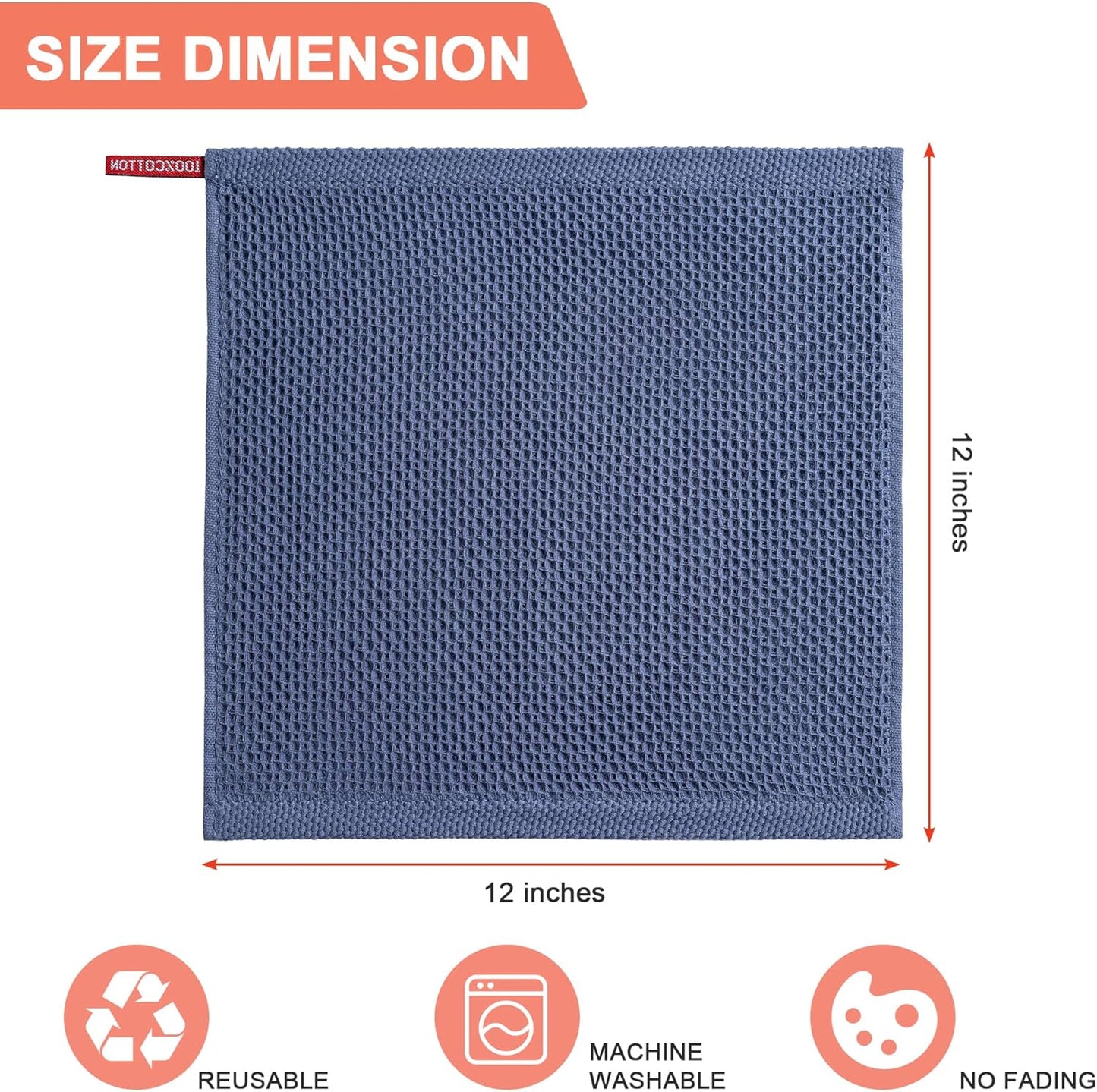 6-Pack Kitchen Dish Cloths, 100% Cotton Waffle Weave, Ultra Soft Absorbent, Quick Drying Dish Towels, 12x12 Inches,Yellow