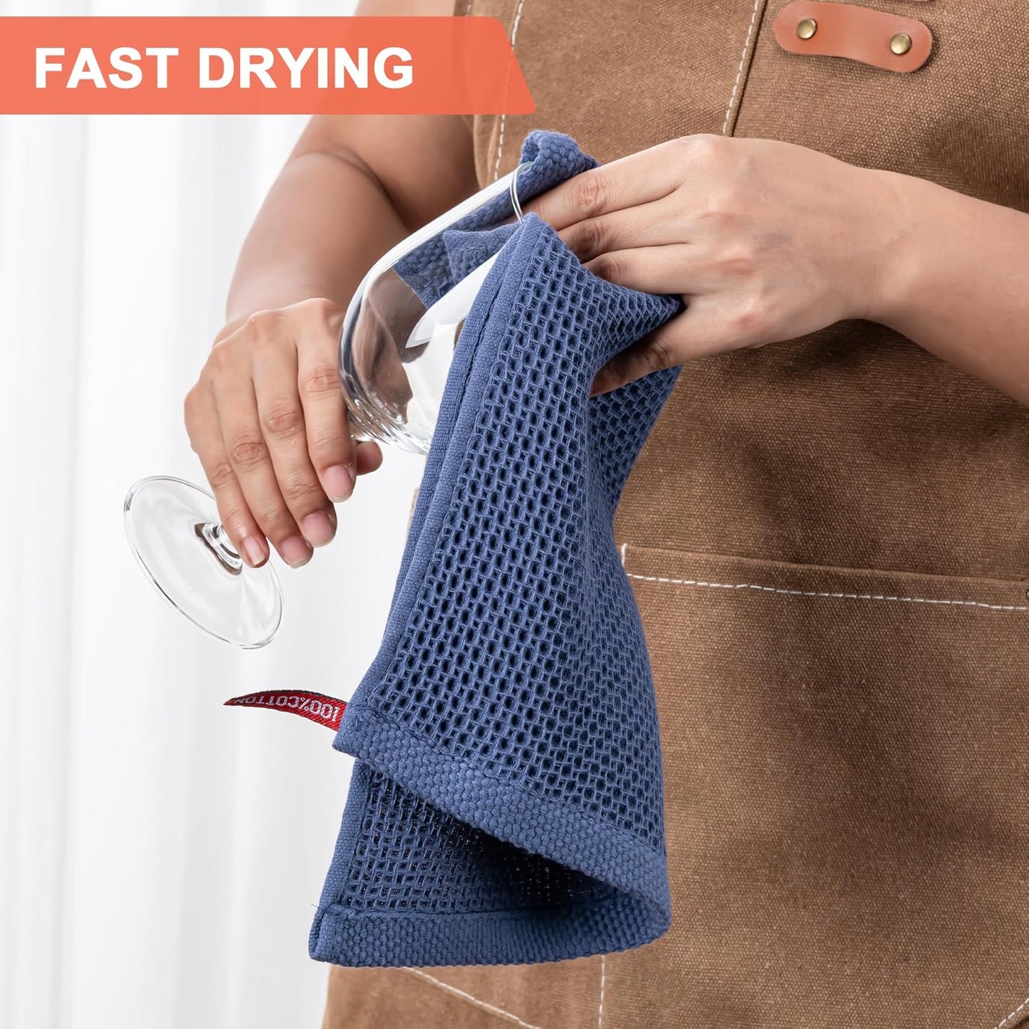 6-Pack Kitchen Dish Cloths, 100% Cotton Waffle Weave, Ultra Soft Absorbent, Quick Drying Dish Towels, 12x12 Inches,Yellow