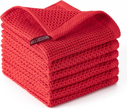 6-Pack Kitchen Dish Cloths, 100% Cotton Waffle Weave, Ultra Soft Absorbent, Quick Drying Dish Towels, 12x12 Inches,Yellow