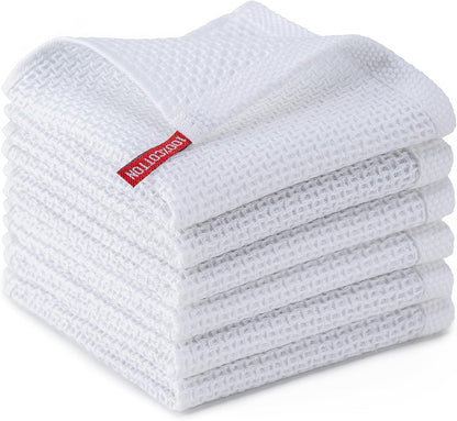 6-Pack Kitchen Dish Cloths, 100% Cotton Waffle Weave, Ultra Soft Absorbent, Quick Drying Dish Towels, 12x12 Inches,Yellow