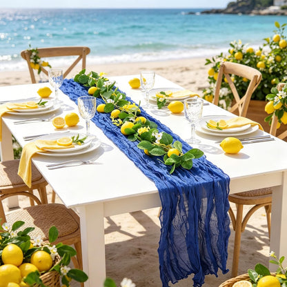 Amalfi Coast Party Decorations Mediterranean Table Decor, Capri Lemon Garland Royal Blue Cheesecloth Table Runner and Lemon Decorations for Capri Summer Wedding Birthday Party Decor