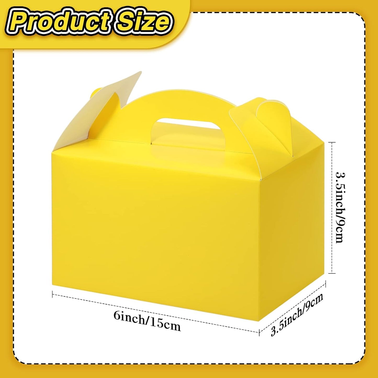 36 Pcs Party Favor Treat Boxes, Goodie Candy Gable Paper Gift Boxes with Handles for Birthday Wedding Shower Christmas Party Supplies, 6 x 3.5 x 3.5 Inches(Yellow)