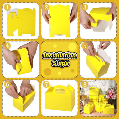 36 Pcs Party Favor Treat Boxes, Goodie Candy Gable Paper Gift Boxes with Handles for Birthday Wedding Shower Christmas Party Supplies, 6 x 3.5 x 3.5 Inches(Yellow)