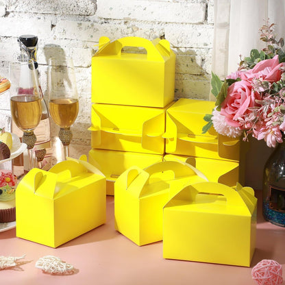 36 Pcs Party Favor Treat Boxes, Goodie Candy Gable Paper Gift Boxes with Handles for Birthday Wedding Shower Christmas Party Supplies, 6 x 3.5 x 3.5 Inches(Yellow)