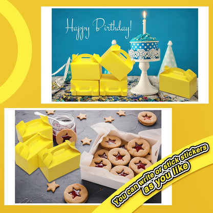 36 Pcs Party Favor Treat Boxes, Goodie Candy Gable Paper Gift Boxes with Handles for Birthday Wedding Shower Christmas Party Supplies, 6 x 3.5 x 3.5 Inches(Yellow)