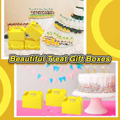 36 Pcs Party Favor Treat Boxes, Goodie Candy Gable Paper Gift Boxes with Handles for Birthday Wedding Shower Christmas Party Supplies, 6 x 3.5 x 3.5 Inches(Yellow)