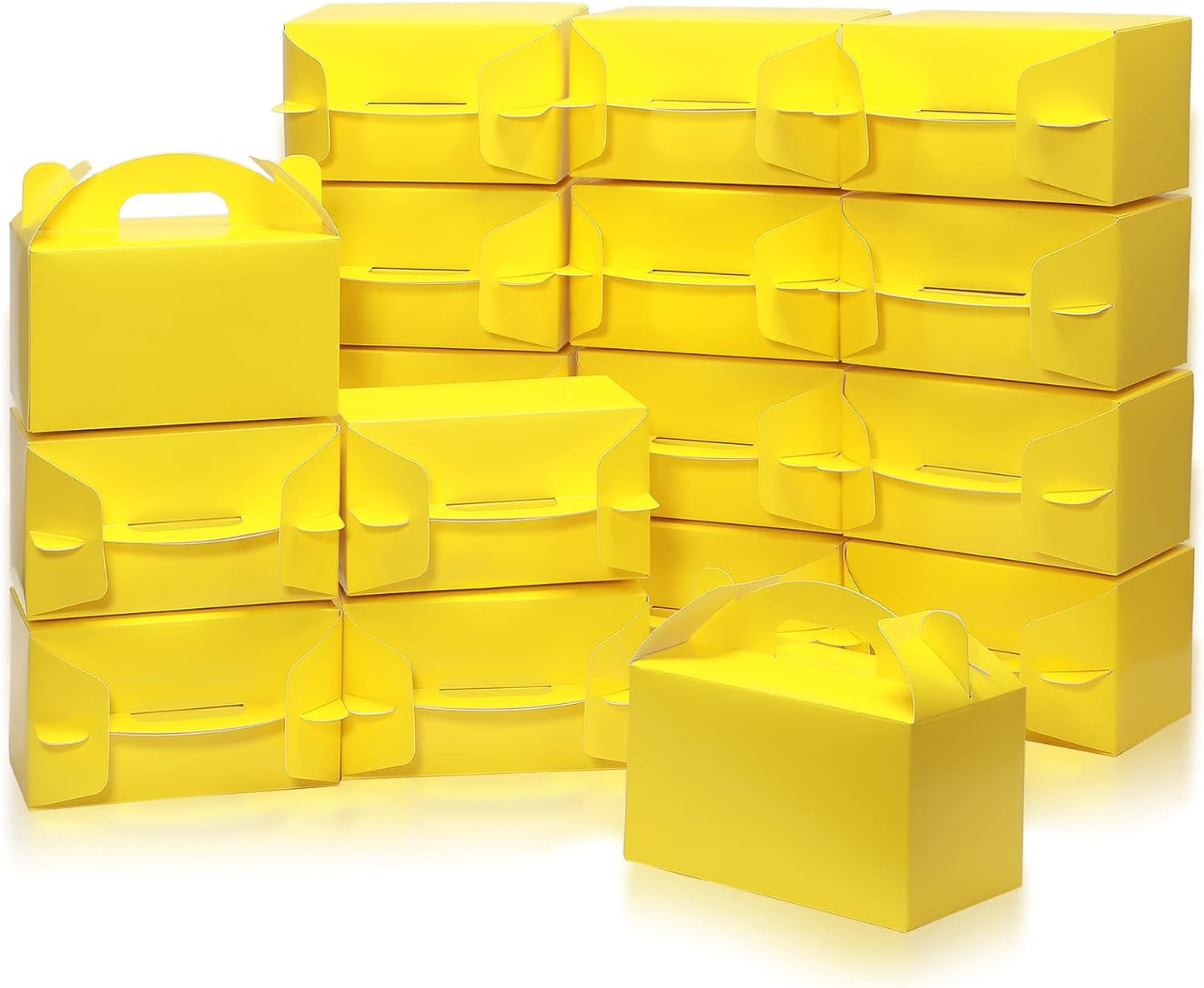 36 Pcs Party Favor Treat Boxes, Goodie Candy Gable Paper Gift Boxes with Handles for Birthday Wedding Shower Christmas Party Supplies, 6 x 3.5 x 3.5 Inches(Yellow)
