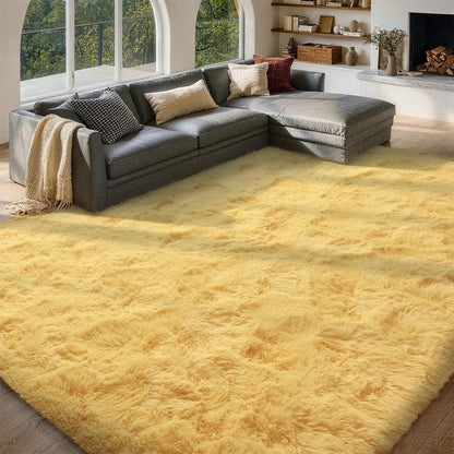 FinRèc 6x9 Feet Yellow Rugs for Living Room Bedroom, Soft Fluffy Shaggy Area Rug, Non-Slip Fuzzy Furry Shag Rug for Nursery Kids Room Dorm Room Home Decor, Indoor Plush Floor Carpet